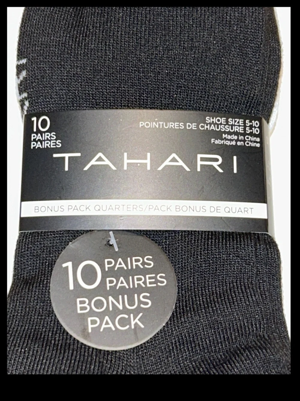 Tahari Quarters Socks 10 Pairs Women Shoe Size 5-10 Black & White w Logo NEW $36